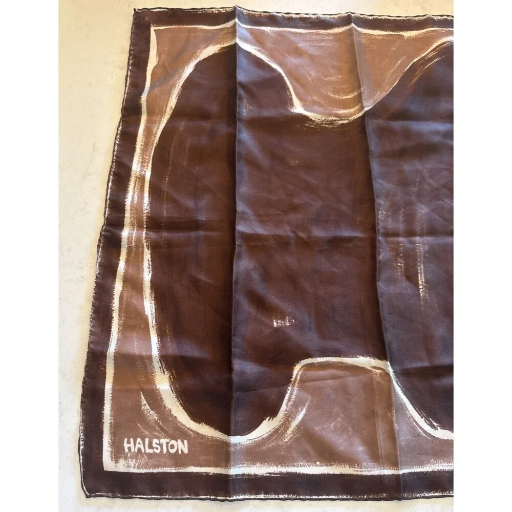 Vintage Halston Silk Scarf Abstract Brown Mod